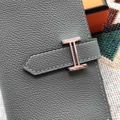BEARN COMPACT WALLET 12 IN RHINO GRAY EPSOM LEATHER