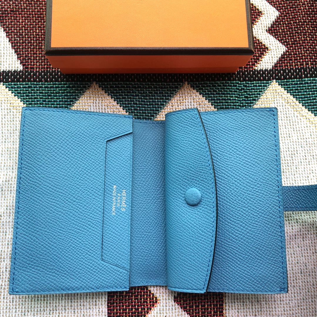 BEARN COMPACT WALLET 12 IN OCEAN BLUE EPSOM LEATHER