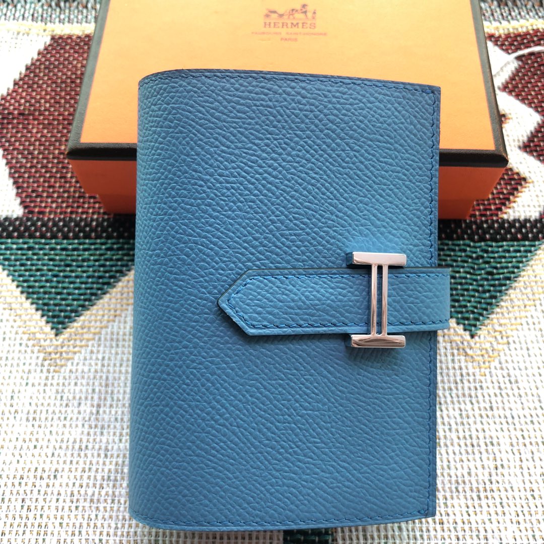BEARN COMPACT WALLET 12 IN OCEAN BLUE EPSOM LEATHER