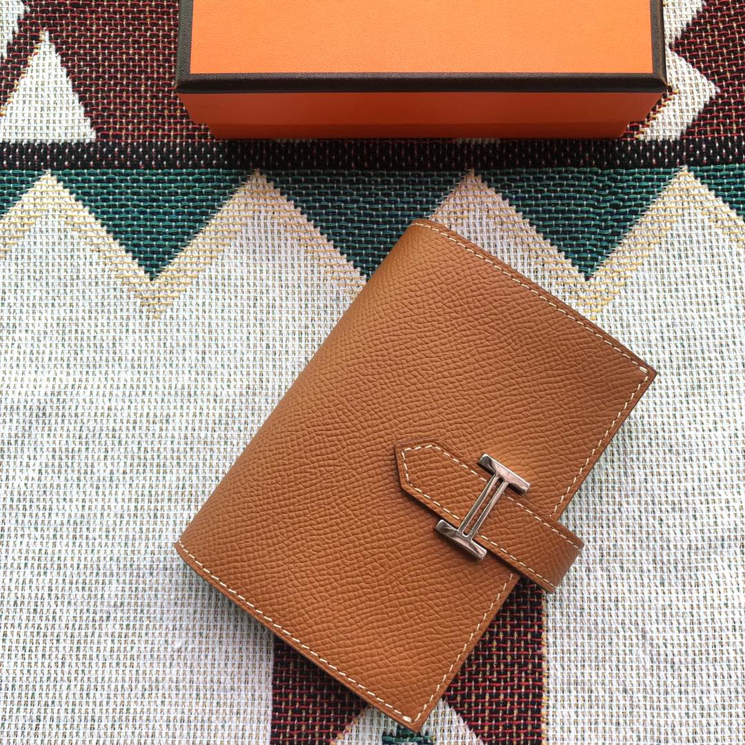 BEARN COMPACT WALLET 12 IN BRONZE BROWN EPSOM LEATHER