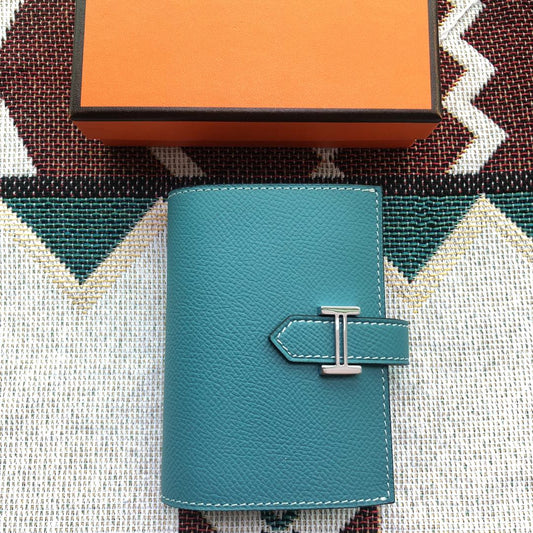BEARN COMPACT WALLET 12 IN TEAL BLUE EPSOM LEATHER