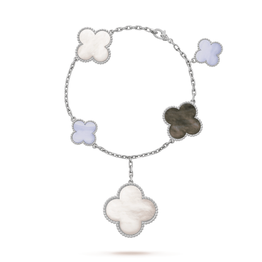 CLOVER 5 MOTIFS SIVLER WHITE MOP BRACELET