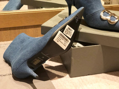 POINTED-TOE HIGH HEEL 80 MM ANKLE BOOTS IN BLUE DENIM