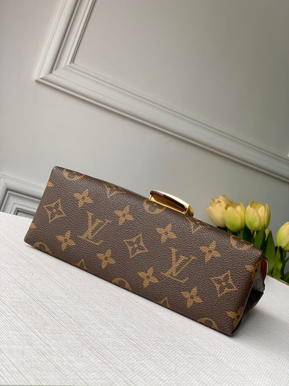 LOCKY BB 21 IN BROWN MONOGRAM CANVAS AND RED CALFSKIN GOLD BUCKLE