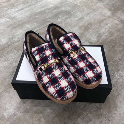 GG HORSEBIT LOAFER IN COLORFUL TWEED AND LAMB FUR LINING