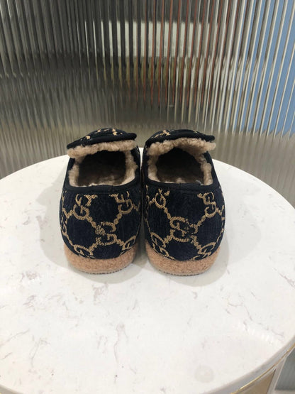 GG HORSEBIT LOAFER IN BLACK MIX YELLOW WOOL AND LAMB FUR LINING