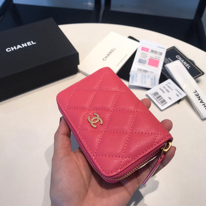 CC ZIPPED COIN BASIC PURSE 11 RED PINK CALFSKIN GOLD ICON
