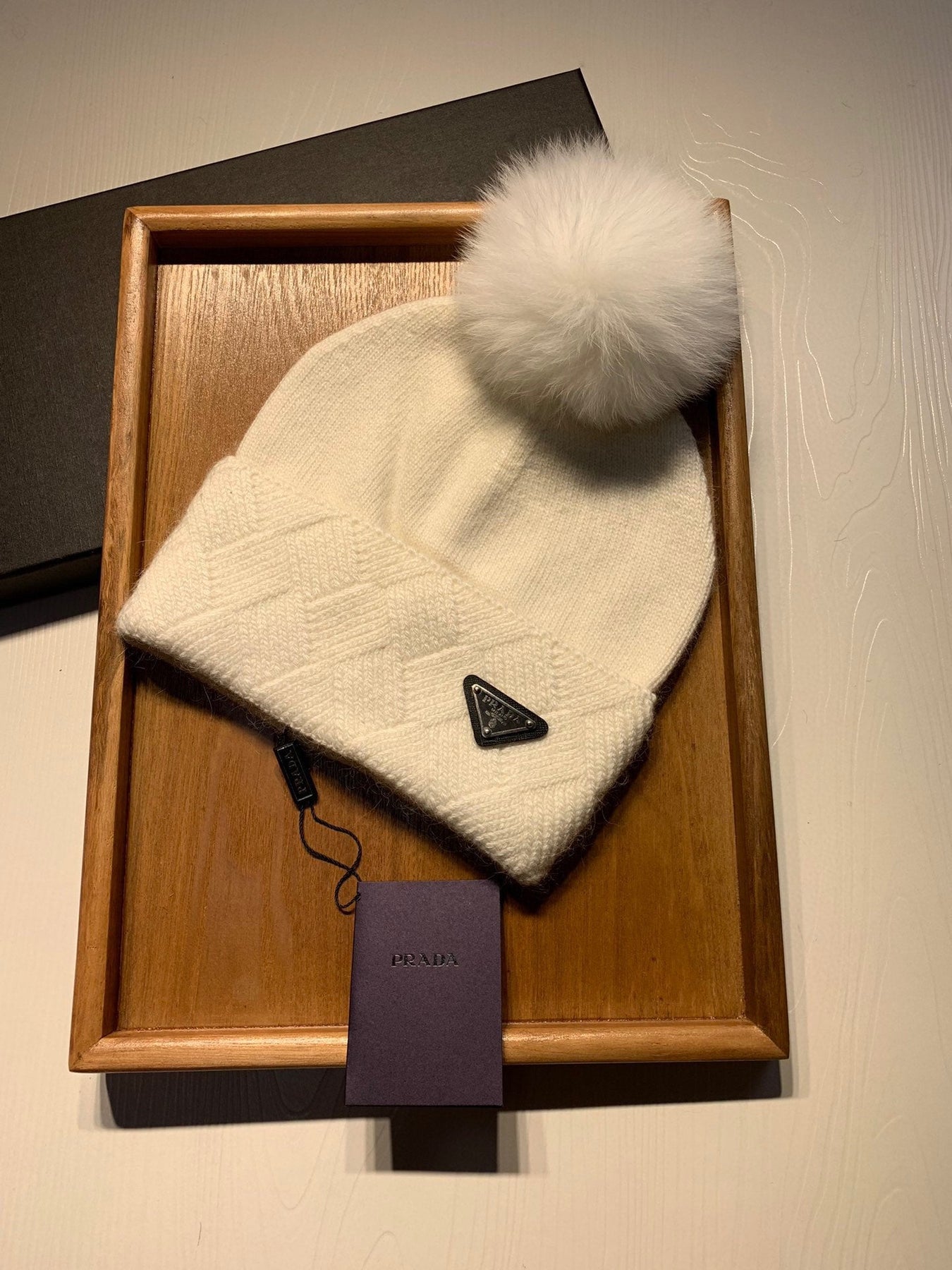 BEANIE HAT IN WHITE WOOL AND RABBIT FUR 361435