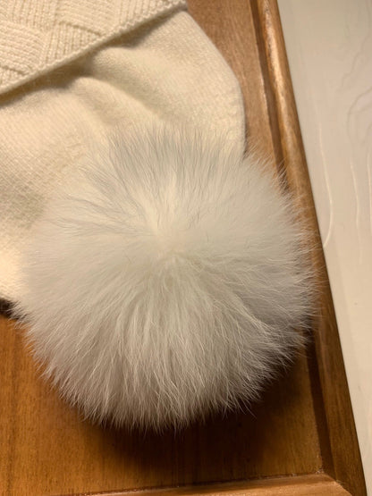 BEANIE HAT IN WHITE WOOL AND RABBIT FUR 361435