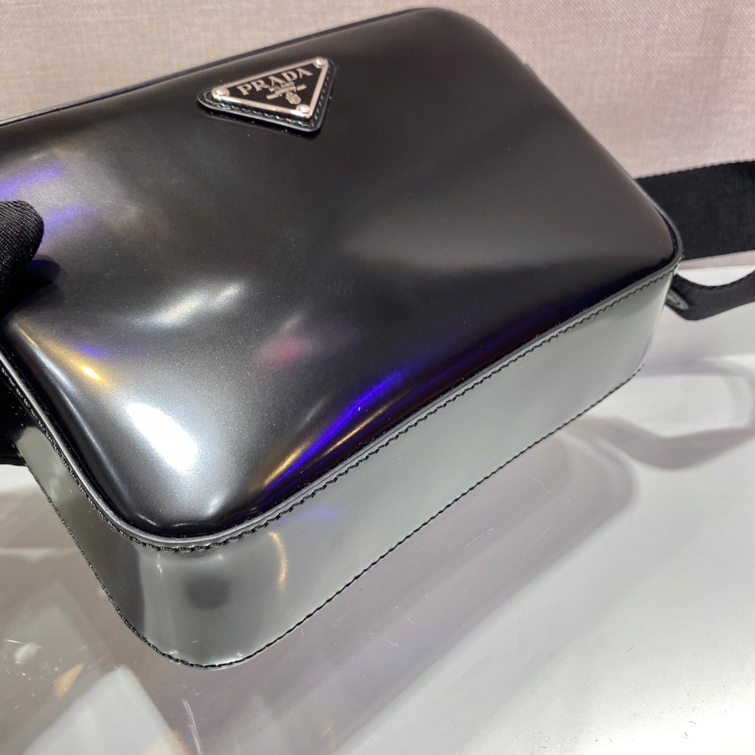 MARIO BRIQUE CROSSBODY BAG 19 IN PATENT BLACK LEATHER