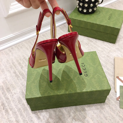 GG HIGH HEEL SLINGBACK RUBY CALFSKIN WITH CHAIN