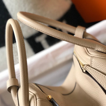 HM LINDY 30 BAG IN TAN BROWN CALFSKIN GOLD HARDWARE