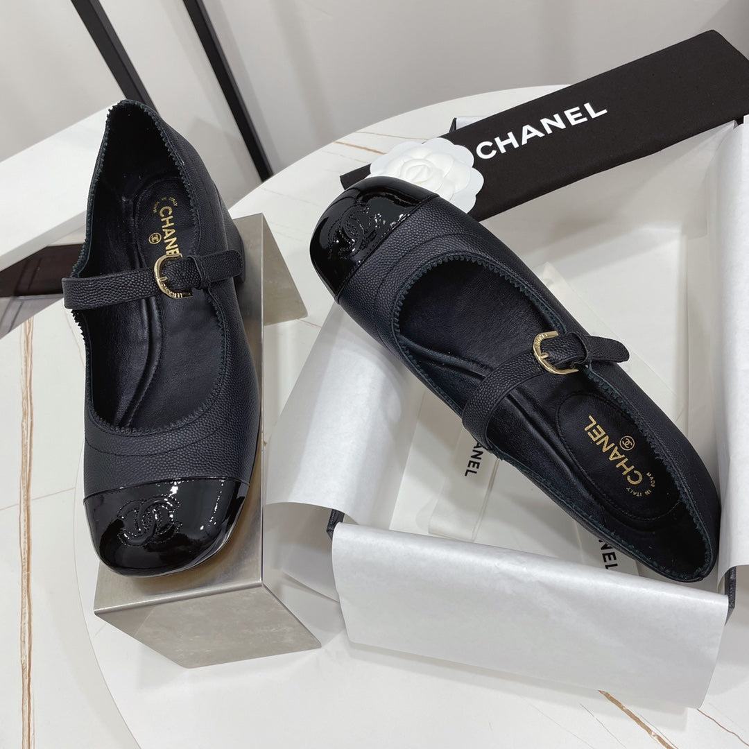 CC MARY JANE BLOCK HEEL BLACK SHEEPSKIN