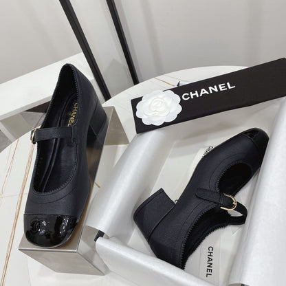 CC MARY JANE BLOCK HEEL BLACK SHEEPSKIN