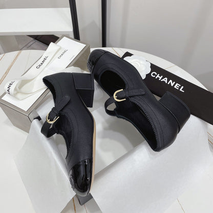 CC MARY JANE BLOCK HEEL BLACK SHEEPSKIN