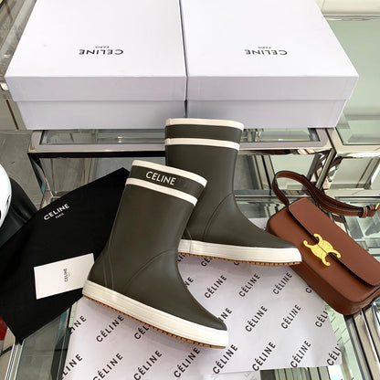 RAIN BOOTS IN KHAKI GREEN MIX WHITE RUBBER