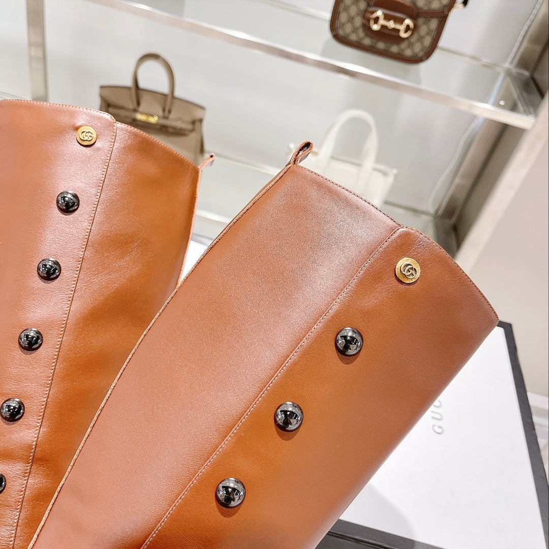 GG CLASSIC KNEE HIGH BOOTS IN BRONZE BROWN IMPORTED CALFSKIN