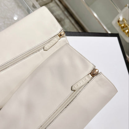 GG CLASSIC KNEE HIGH BOOTS IN WHITE IMPORTED CALFSKIN