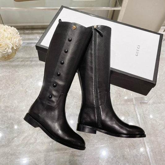 GG CLASSIC KNEE HIGH BOOTS IN BLACK IMPORTED CALFSKIN