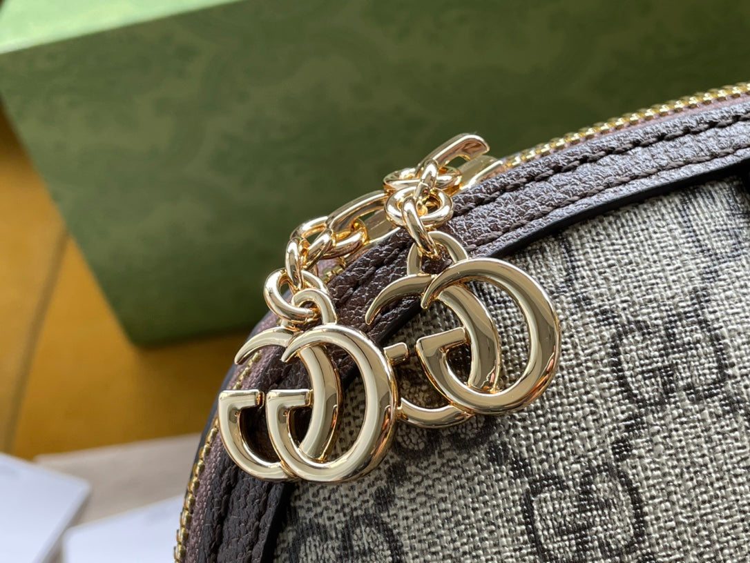 OPHIDIA GG MEDIUM 23 SHOULDER BAG BEIGE AND EBONY SUPREME CANVAS