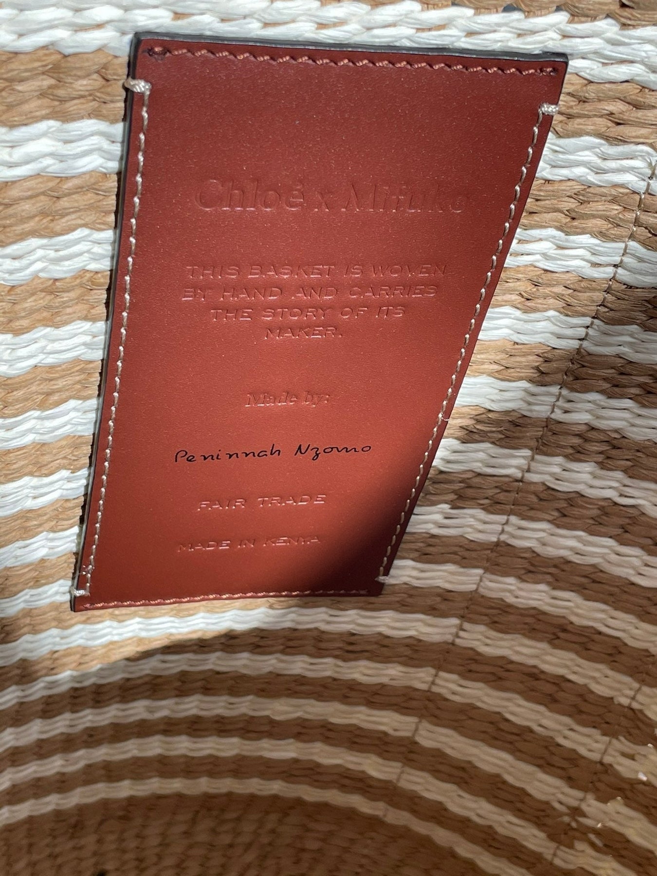 LAGRE WOODY TOTE BAG 48 IN BROWN AND WHITE FIBERS BROWN WEBBING BLACK CALFSKIN