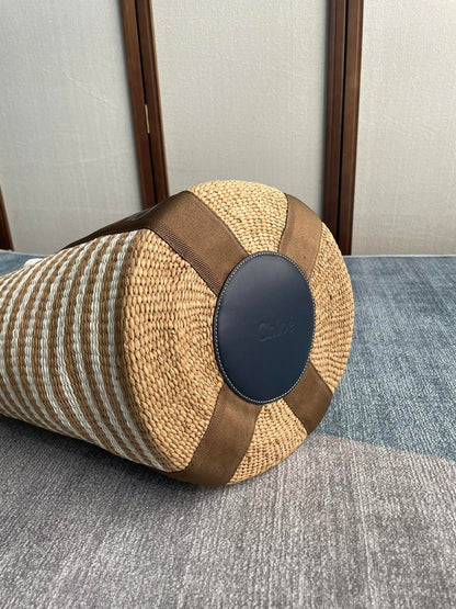 LAGRE WOODY TOTE BAG 48 IN BROWN AND WHITE FIBERS BROWN WEBBING BLACK CALFSKIN