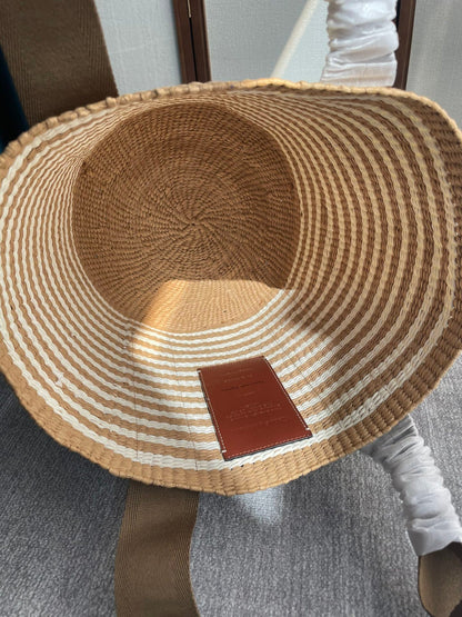 LAGRE WOODY TOTE BAG 48 IN BROWN AND WHITE FIBERS BROWN WEBBING BLACK CALFSKIN