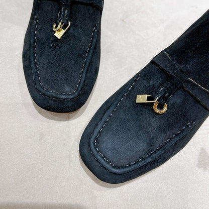 LP CHARMS ANKLE BOOTS METAL LOCK DENIM SUEDE