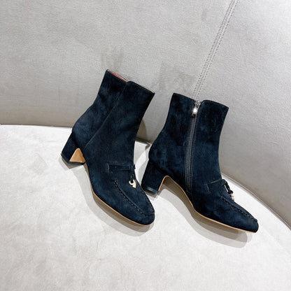 LP CHARMS ANKLE BOOTS METAL LOCK DENIM SUEDE