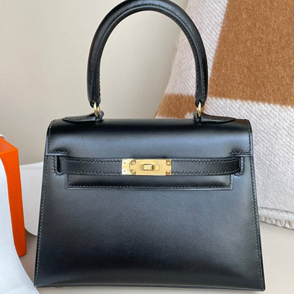 KELLY MINI 20 BAG IN BLACK SMOOTH CALFSKIN WITH GOLD HARDWARE