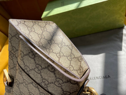 GG x BALENCIAGA HOURGLASS BAG 22 IN BEIGE EBONY MONOGRAM CANVAS GOLD HARDWARE