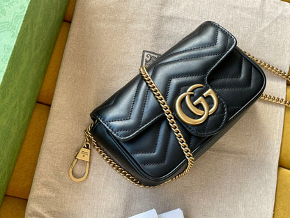 GG MARMONT MINI 16 BAG IN BLACK CALFSKIN