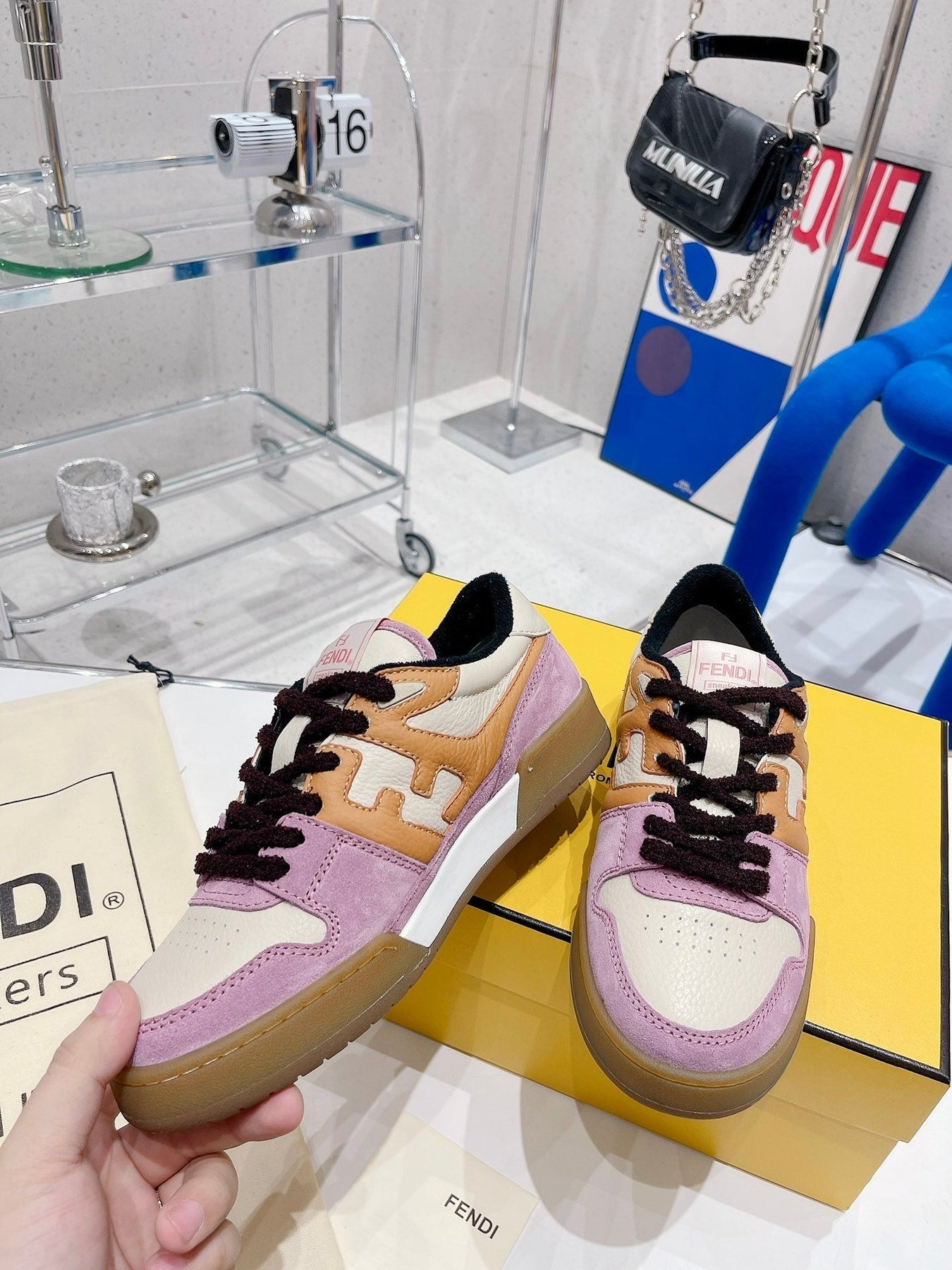 FENDI CASUAL SNEAKER IN COLORFUL CALFSKIN AND SUEDE