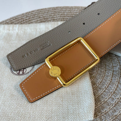 OSCAR BELT BUCKLE & REVERSIBLE KHAKI BROWN AND ORANGE LEATHER STRAP 38MM GOLD HARDWARE