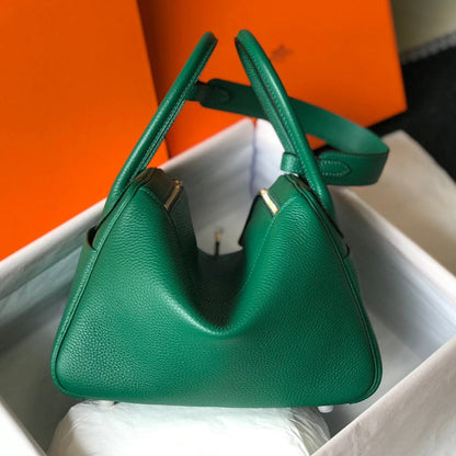 HM LINDY 30 BAG IN OCEAN GREEN CALFSKIN GOLD HARDWARE