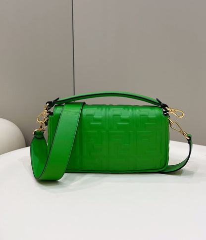 BAGUETTE WITH FF MOTIF 27 IN EMERALD GREEN SOFT LAMBSKIN GOLD HARDWARE