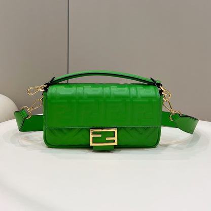 BAGUETTE WITH FF MOTIF 27 IN EMERALD GREEN SOFT LAMBSKIN GOLD HARDWARE