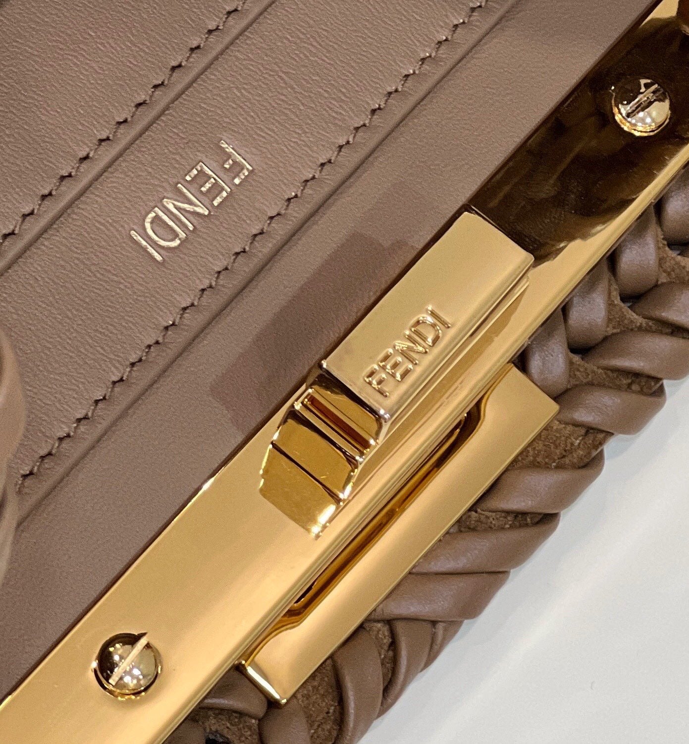 PEEKABOO ISEEU 27 IN BROWN SMOOTH CALFSKIN WITH WOVEN TRIM GOLD HARDWARE