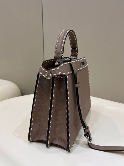 PEEKABOO ISEEU 33 IN TOBACCO BROWN GRAINED CALFSKIN SILVER HARDWARE