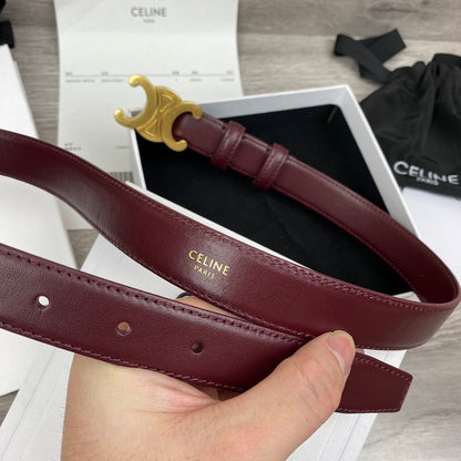 CL MEDIUM 25 MM TRIOMPHE BELT IN WINE RED LEATHER GOLD HARDWARE