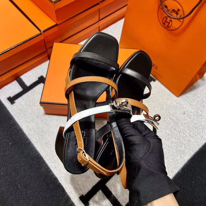 MID - SANDAL BLACK MIX WHITE MIX TAWNY CALFSKIN