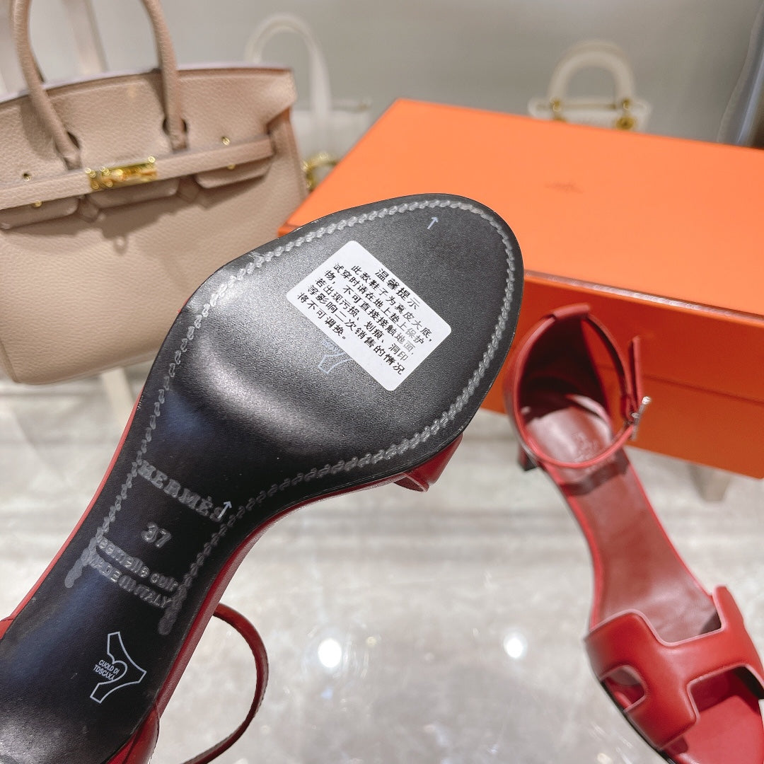 PREMIERE 70 SANDAL IN CHERRY RED CALFSKIN