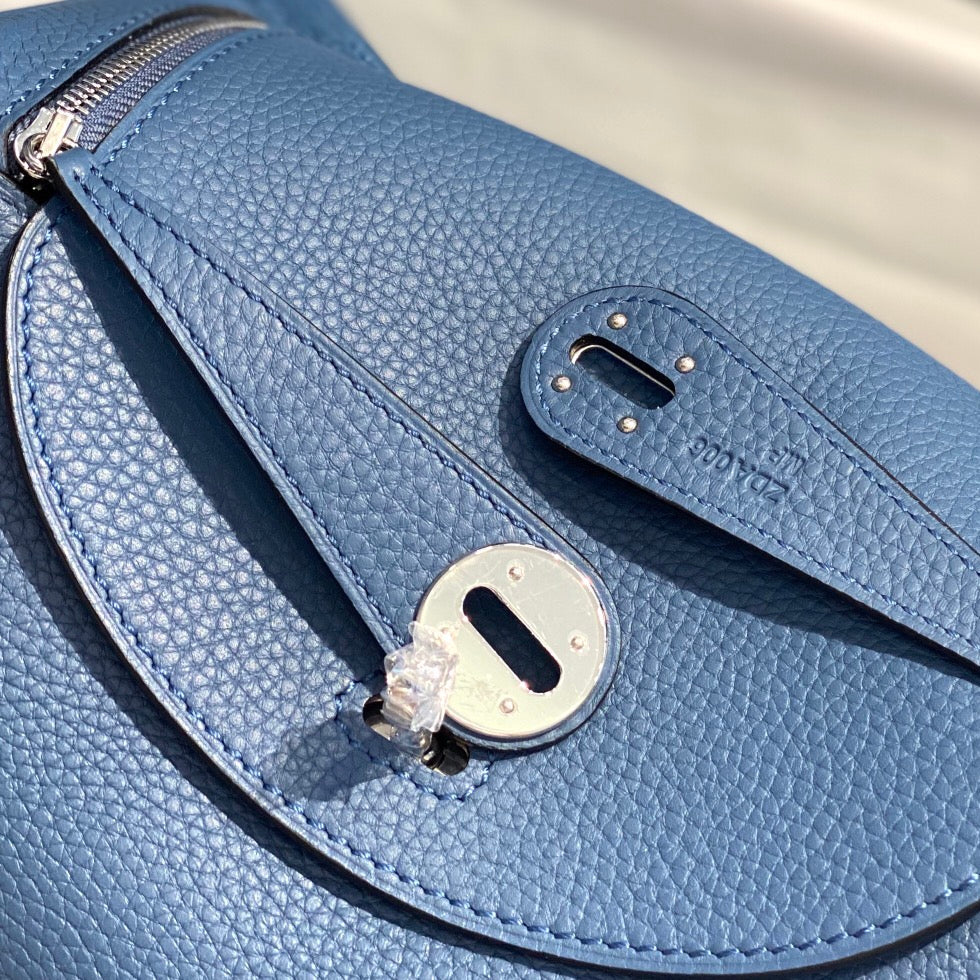 HM LINDY 30 BAG IN LYNCH BLUE CALFSKIN SILVER HARDWARE