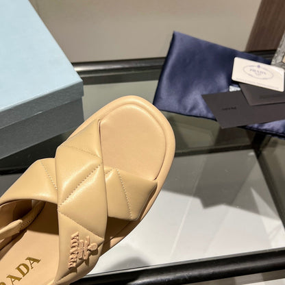 PRA PADDED CRISSCROSS SANDALS BEIGE LAMBSKIN