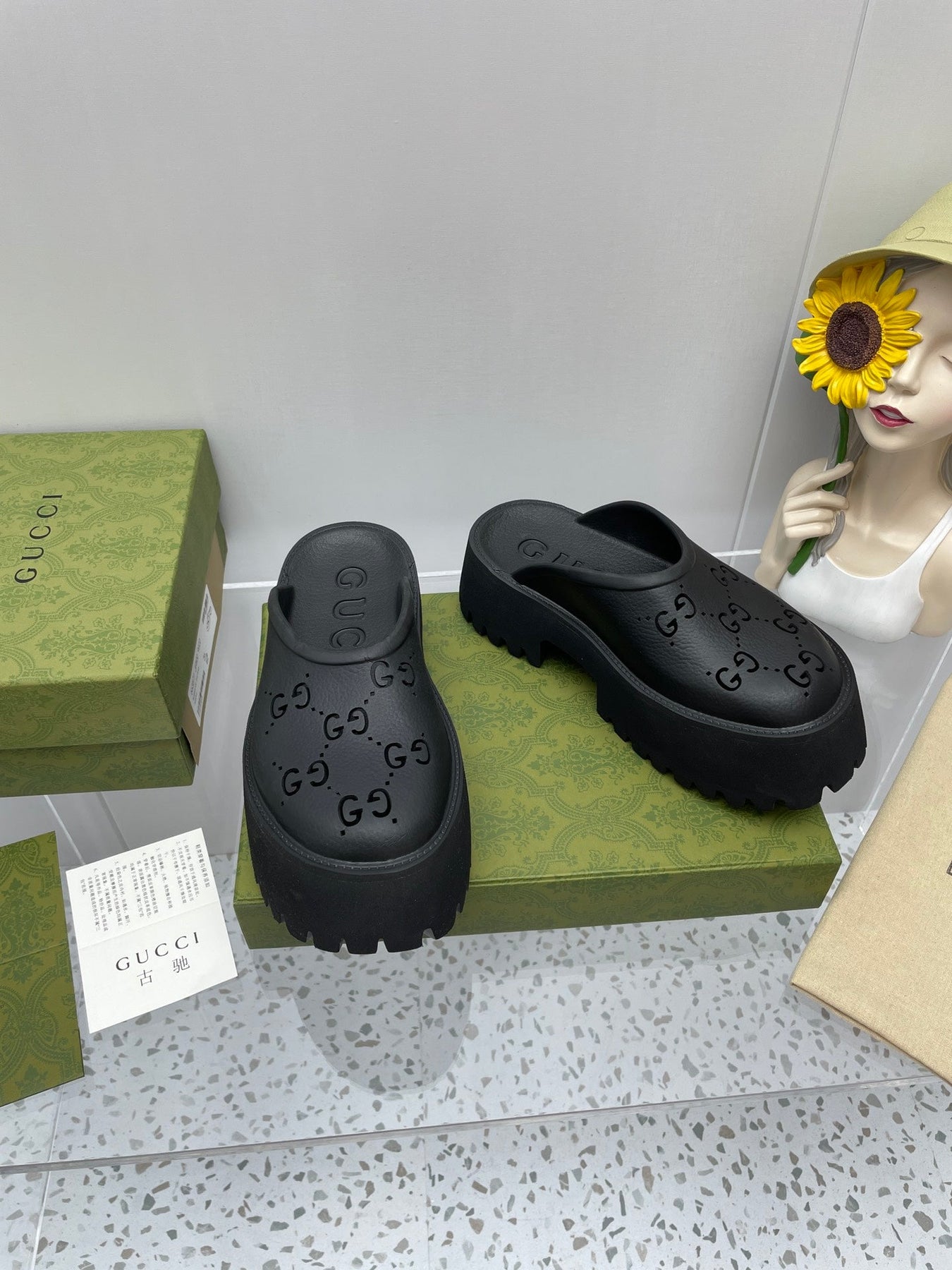 GG PLATFORM PERFORATED G 55 SANDAL BLACK IP FOAM