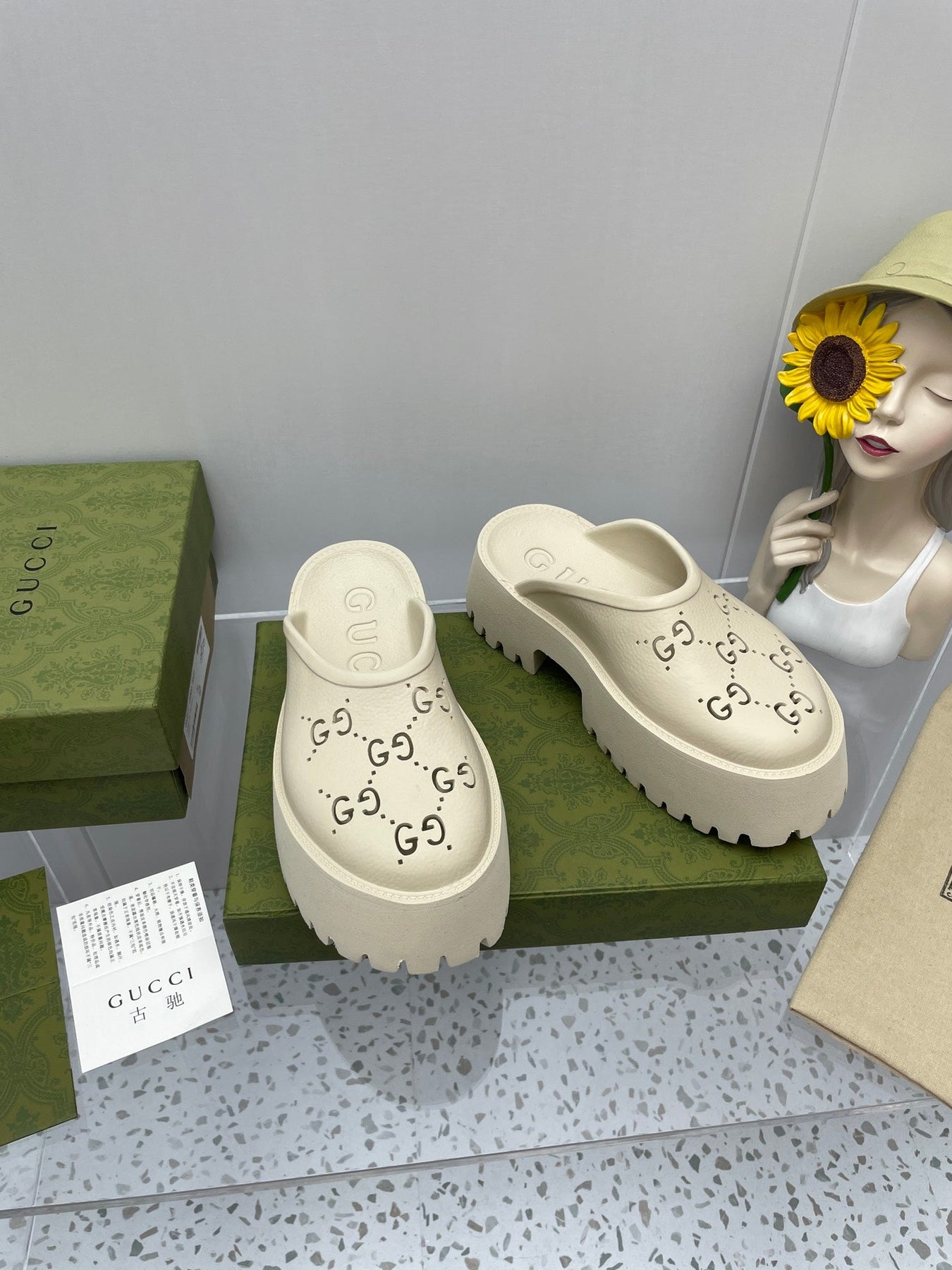 GG PLATFORM PERFORATED G 55 SANDAL CREAM IP FOAM