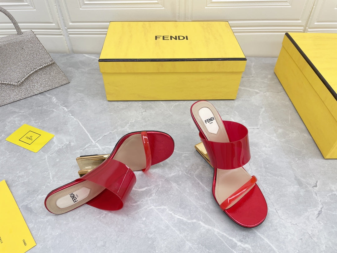 FENDI FIRST 95 MM HIGH-HEELED SANDAL IN CHERRY RED TPU FILM AND LAMBSKIN