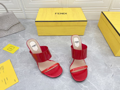 FENDI FIRST 95 MM HIGH-HEELED SANDAL IN CHERRY RED TPU FILM AND LAMBSKIN