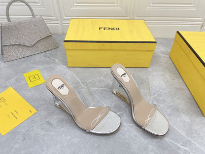 FENDI FIRST 95 MM HIGH-HEELED SANDAL IN TRANSPARENT TPU FILM AND LAMBSKIN