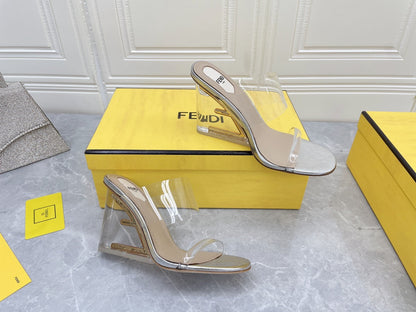 FENDI FIRST 95 MM HIGH-HEELED SANDAL IN TRANSPARENT TPU FILM AND LAMBSKIN